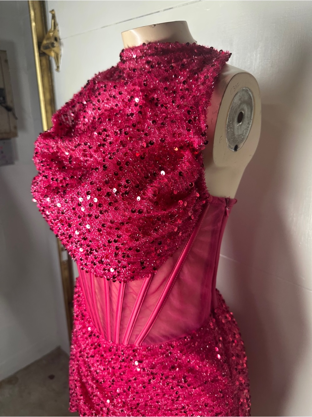 Hot Pink Sequin Evening Dress